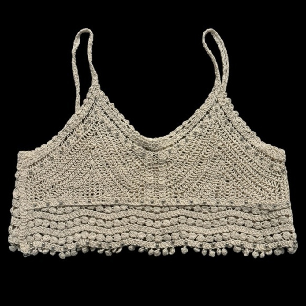 Women’s Bohemian Boho Crochet Knit Bralette Crop Tank Cream Ivory Large NWT